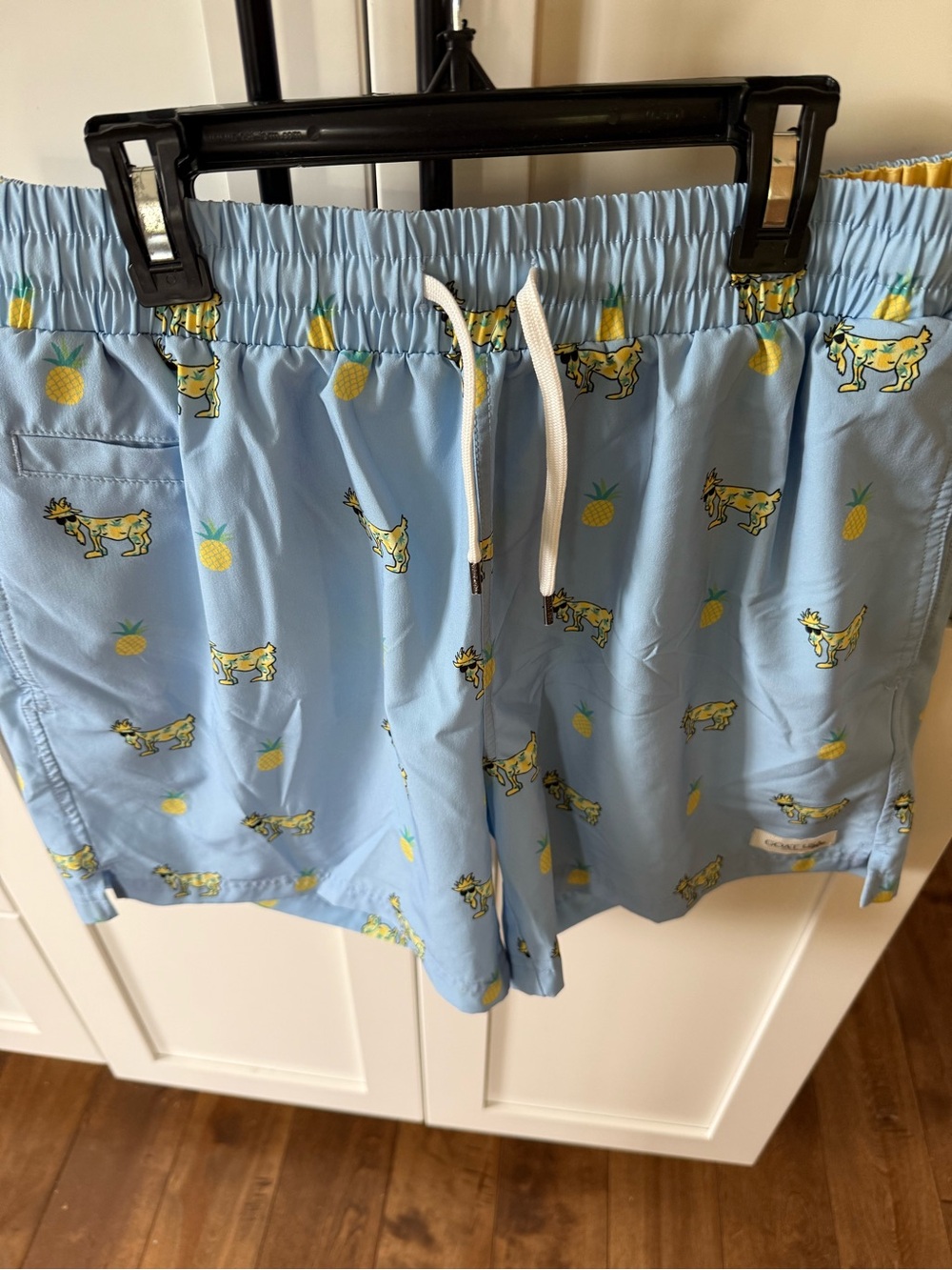 Men's Light Blue Pineapple & Goat Print Swim Trunks
